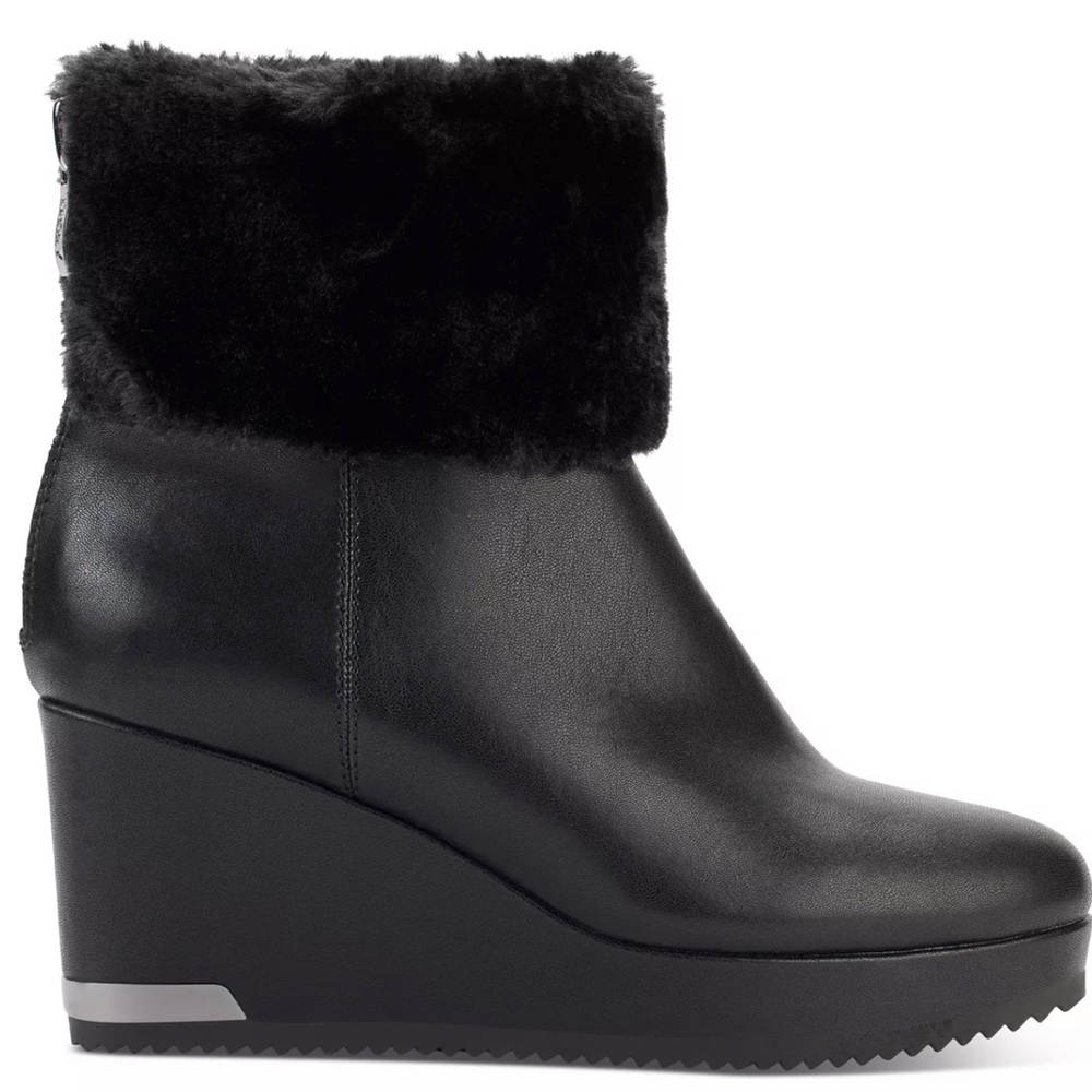 Dkny Abri Black Fur Bootie Ankle Boot